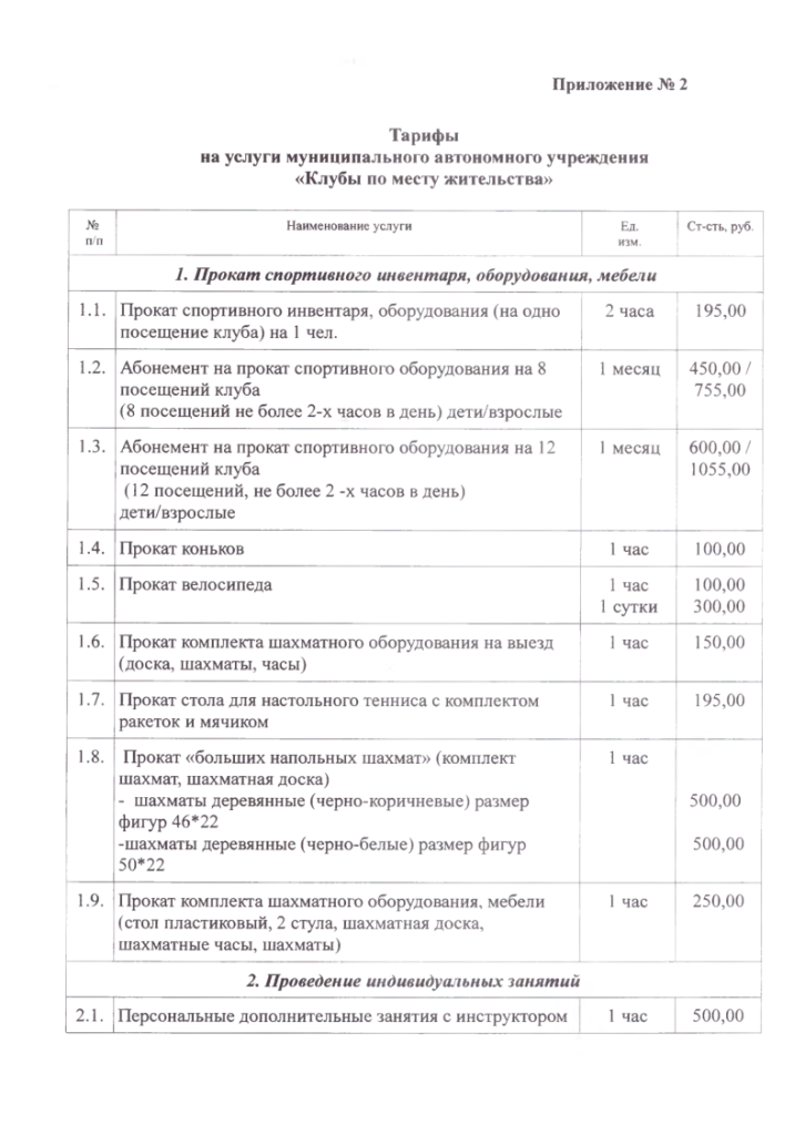 Тарифы на дополнительные услуги МАУ "КМЖ"