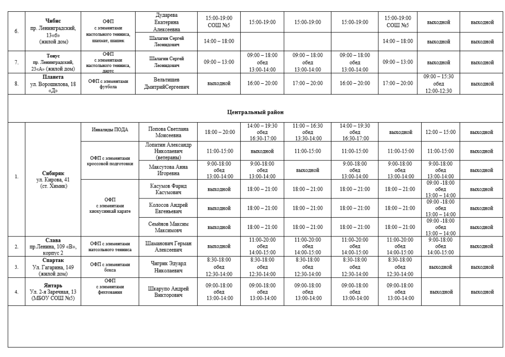Расписание работы клубов по месту жительства